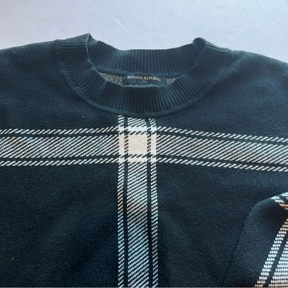 Banana Republic Cotton Blend Crew Neck Sweater Black/White Size Large